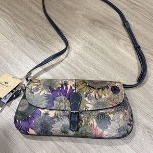 NWT PATRICIA NASH Black Glitter Rose Baku Clutch CrossBody Italian Leather